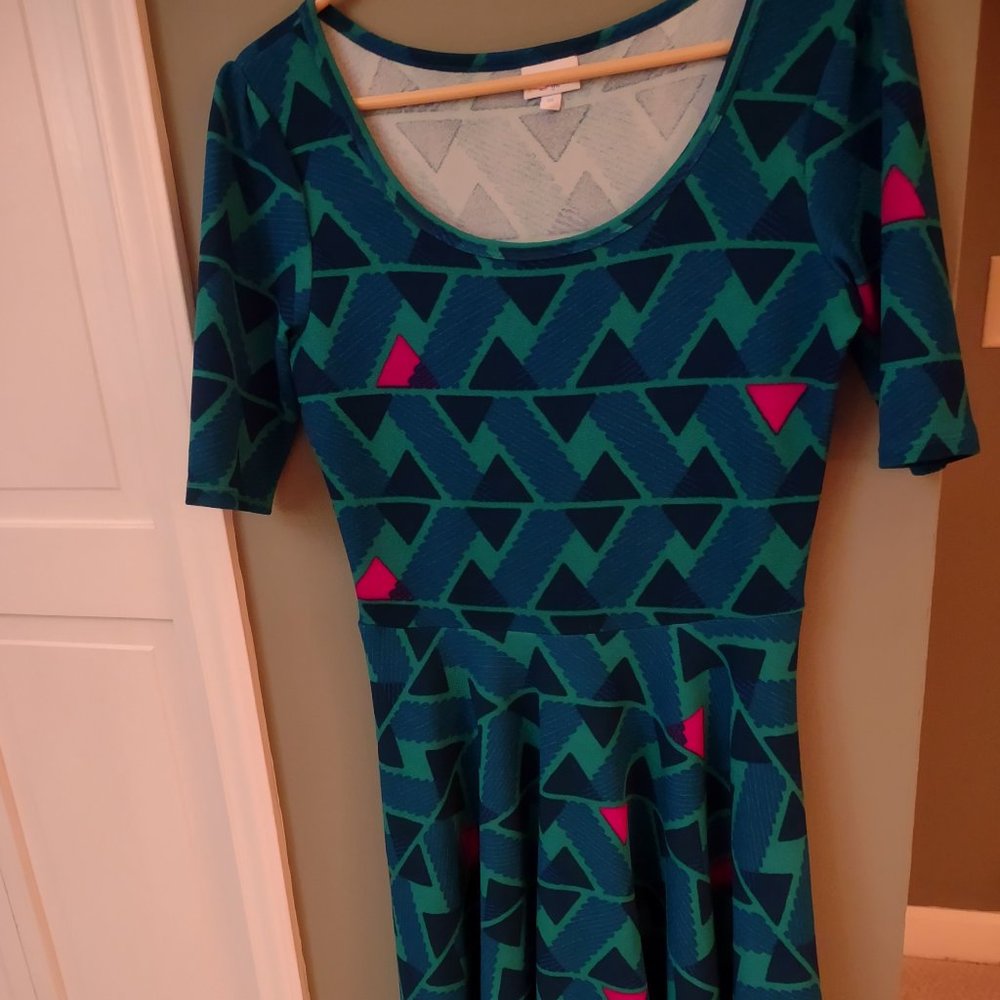 LuLaRoe Dress, Size Medium, Blues, Greens and Magenta